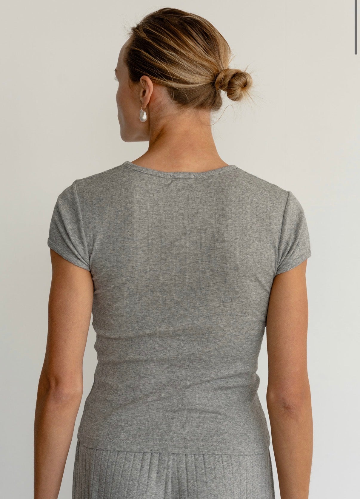 The Pointelle Baby Tee in Heather Grey