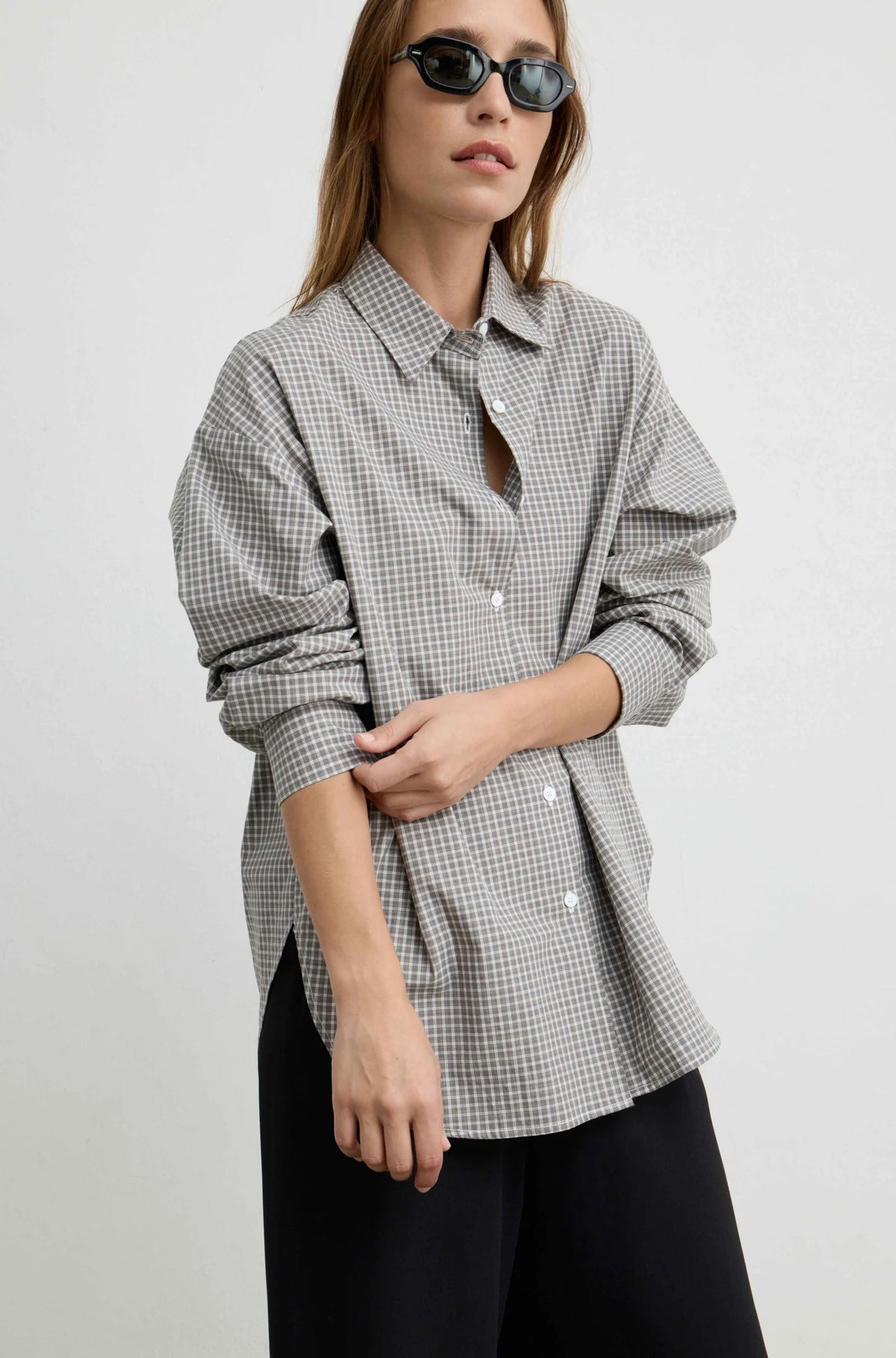 Oversized Cotton Shirt in Grey Stripe