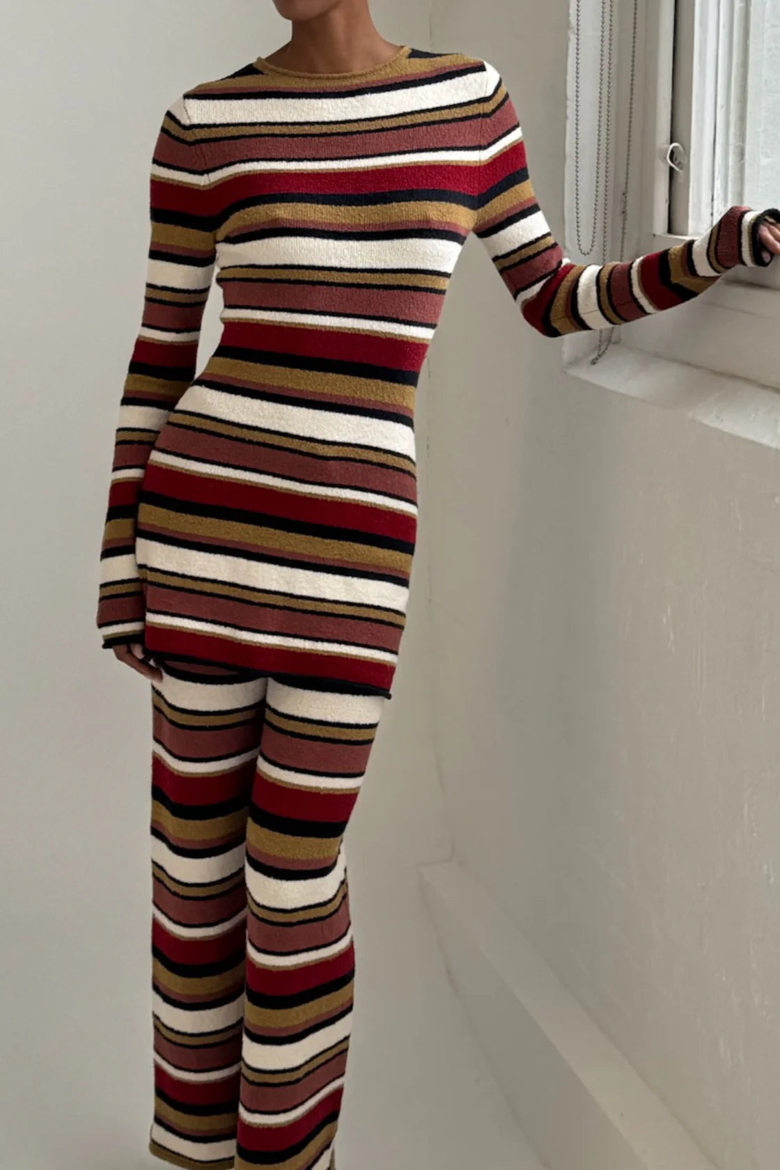 Textured Knit Pant in Earth Stripe