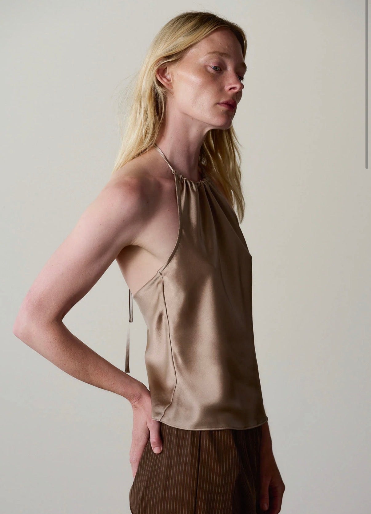 The Silk Halter Top in Shitake