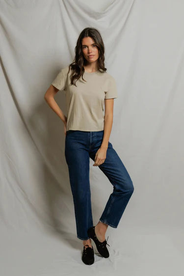 Harley Cotton Short Sleeve Boxy Crew Tee in Driftwood