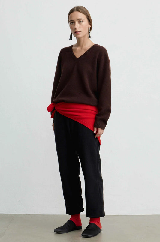 Wool V Neck Sweater in Dark Brown