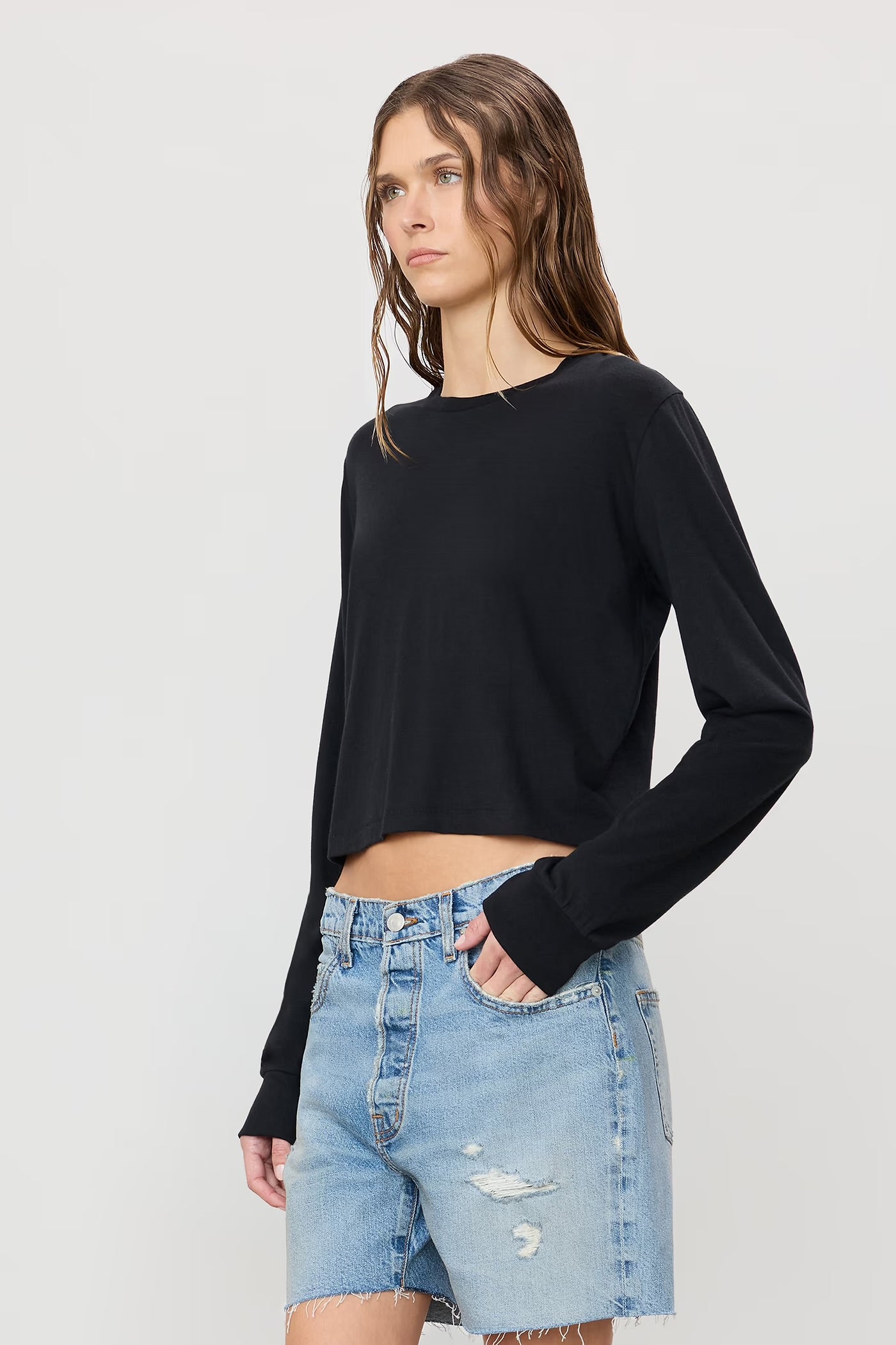 Long Sleeve Boxy Tee in Black
