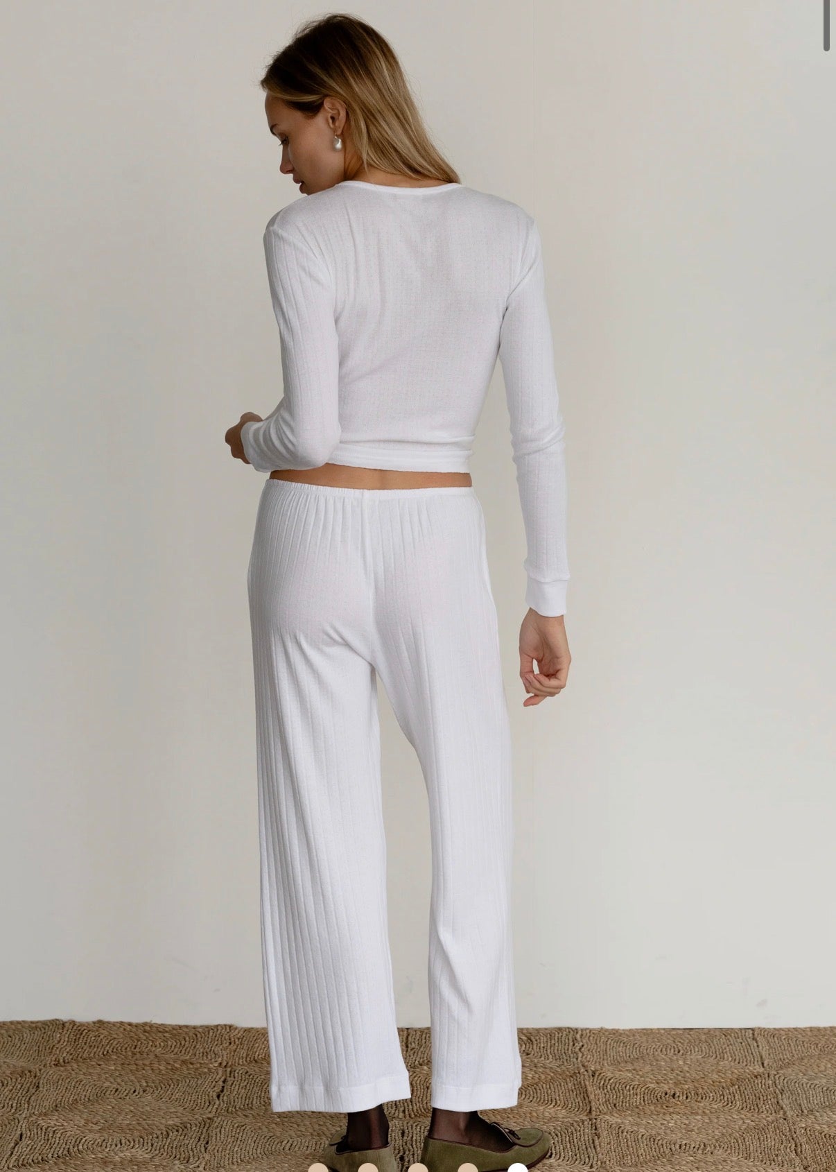 The Pointelle Simple Crop Pant in Powder