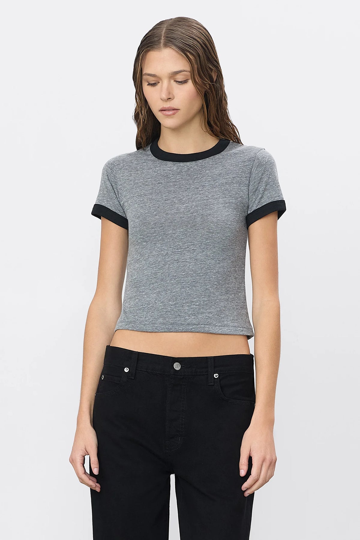 Ringer Baby Tee in Dark Grey/Black