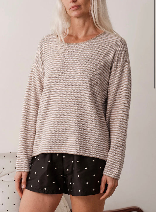 The Knit Stripe Sweater in Shitake/Powder