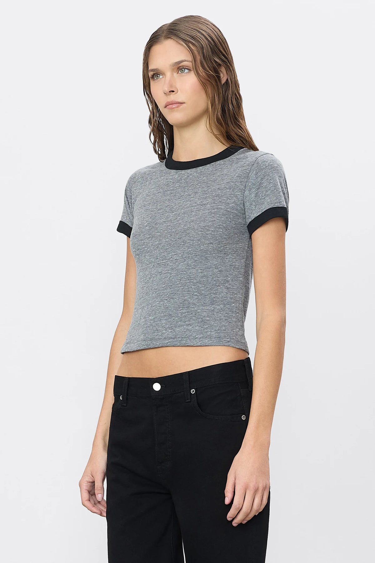 Ringer Baby Tee in Dark Grey/Black