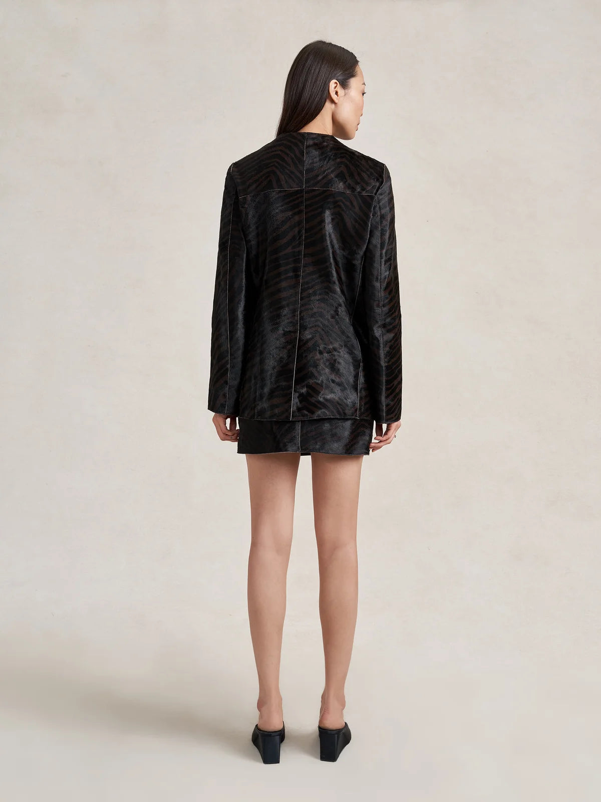 Cropped Perry Coat in Black/Chocolate Tiger