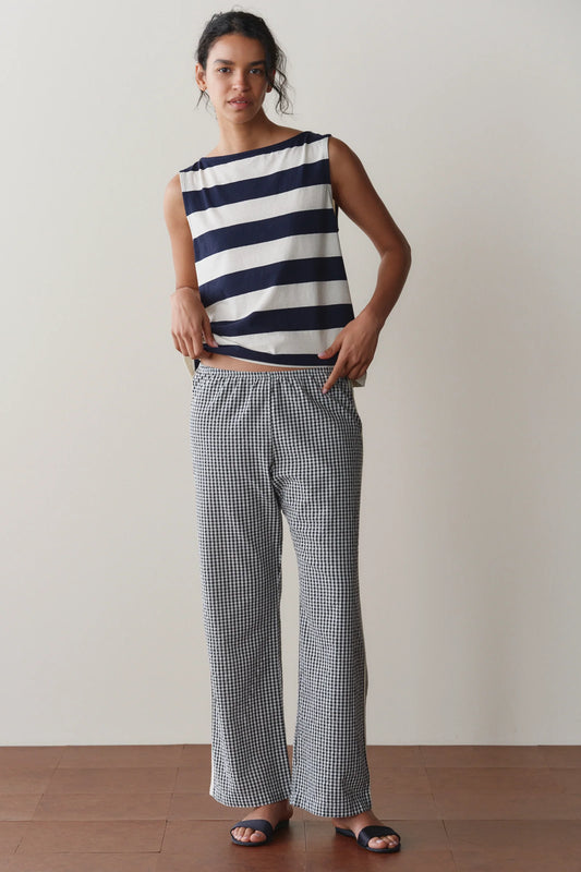The Cotton Gingham Stripe Crop Pant in Jet