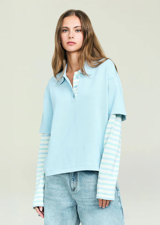 Emilee Top in Blue/Pastel Stripe