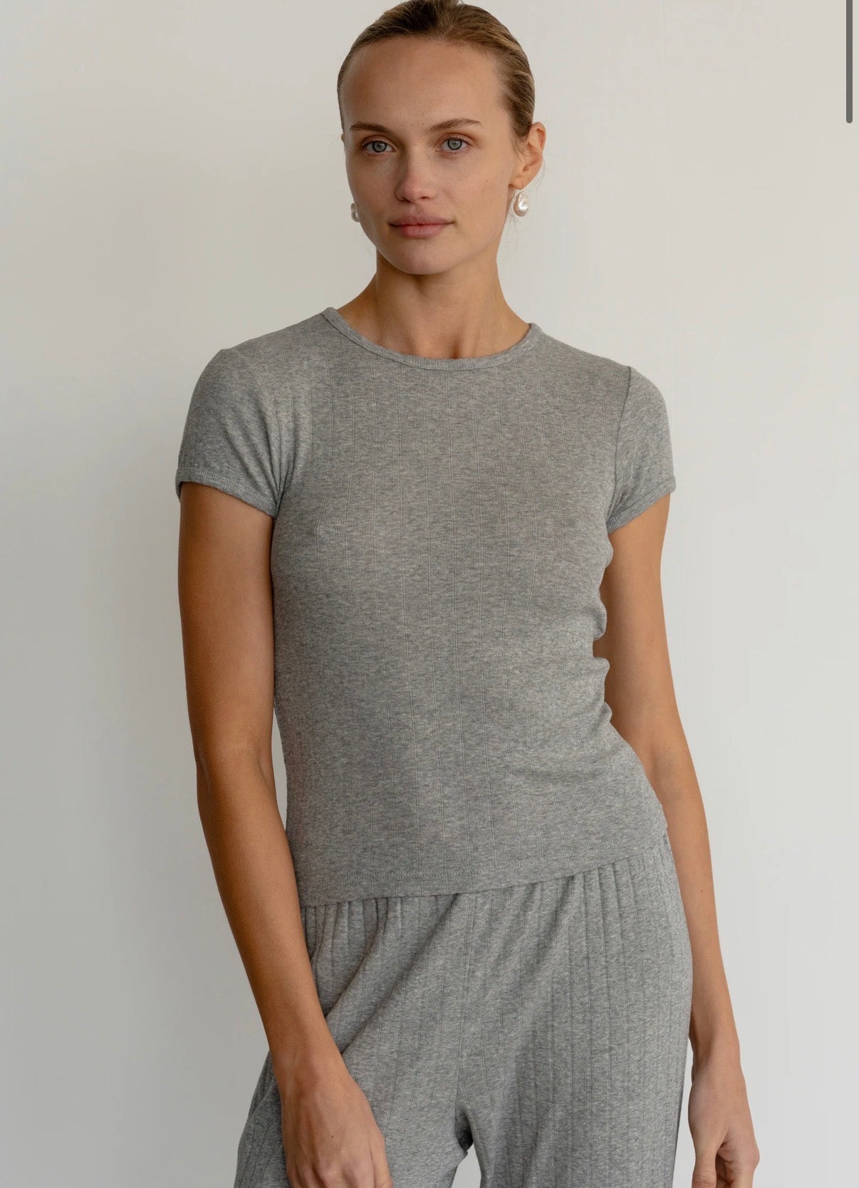 The Pointelle Baby Tee in Heather Grey