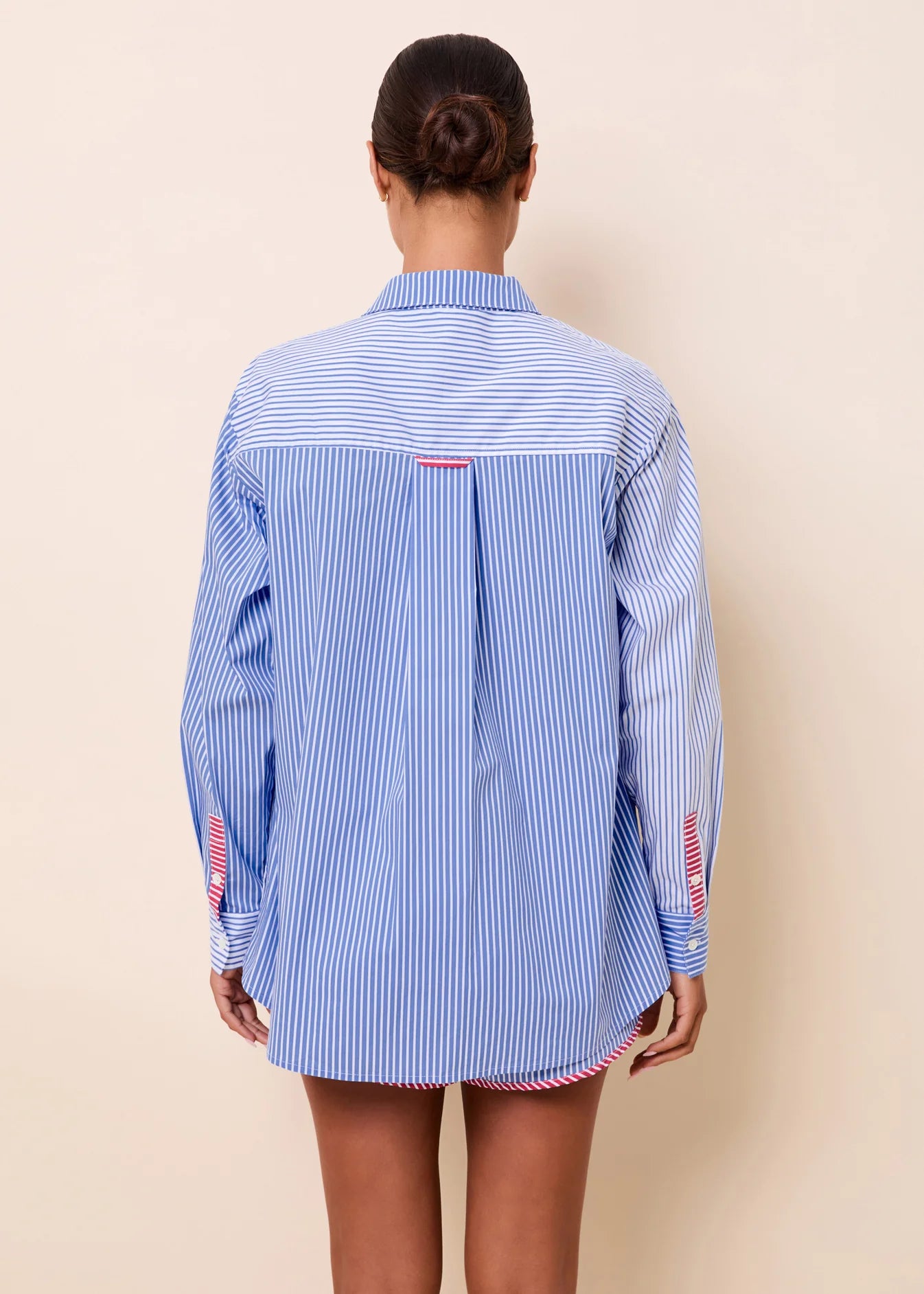 The Avril Button Down in Colorblock Marina Blue Stripe