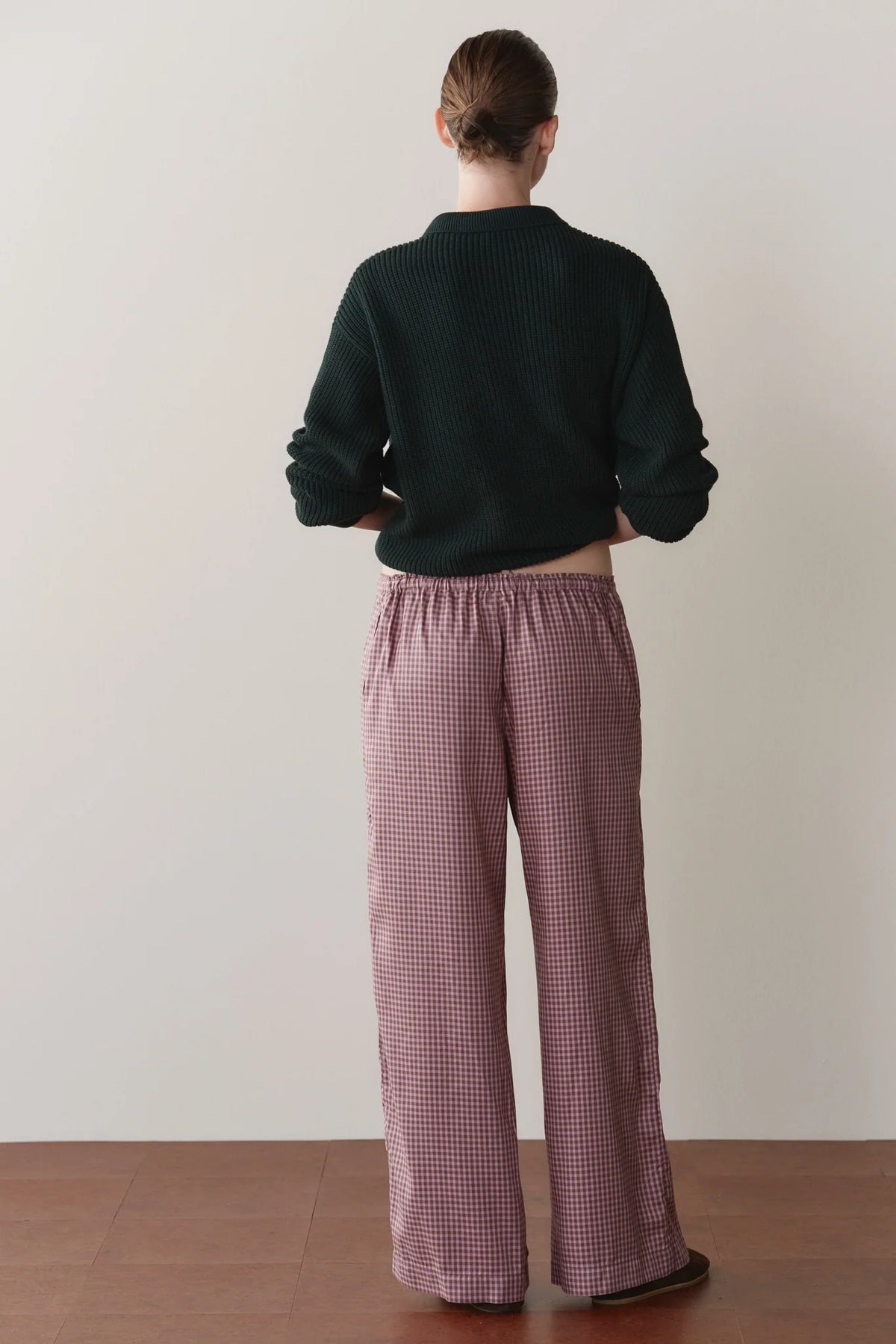 The Tencel Plaid Tie Pant in Roz/Espresso Plaid