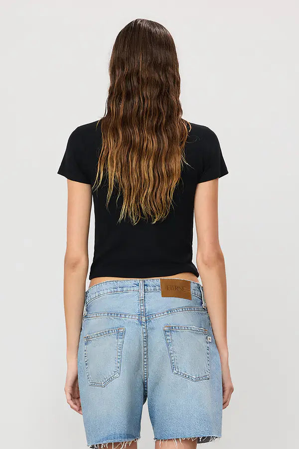 Short Sleeve V-Neck Baby Tee in Black