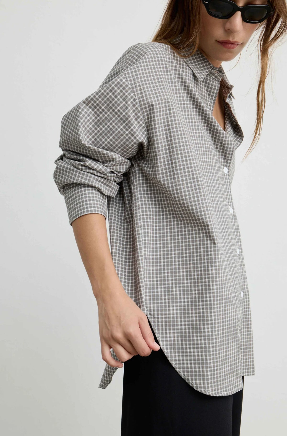 Oversized Cotton Shirt in Grey Stripe