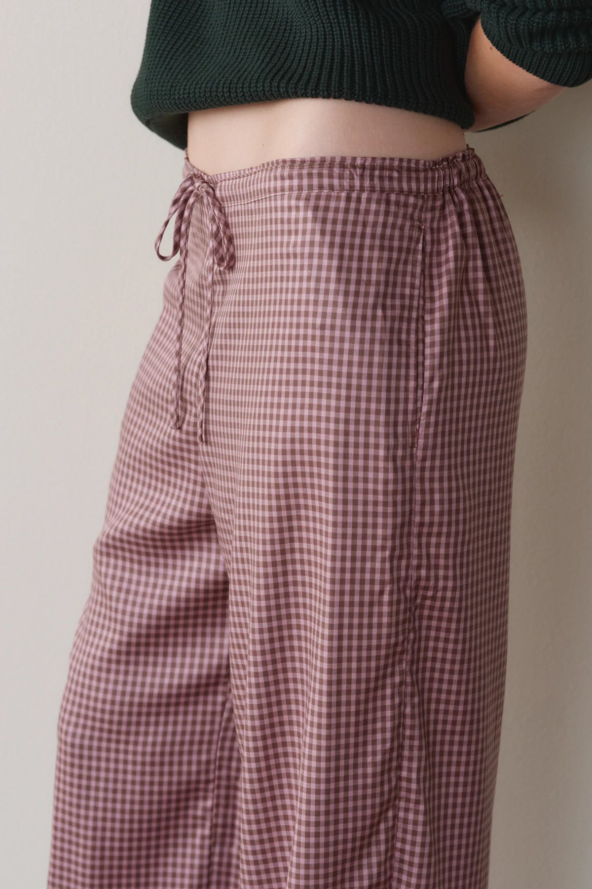 The Tencel Plaid Tie Pant in Roz/Espresso Plaid