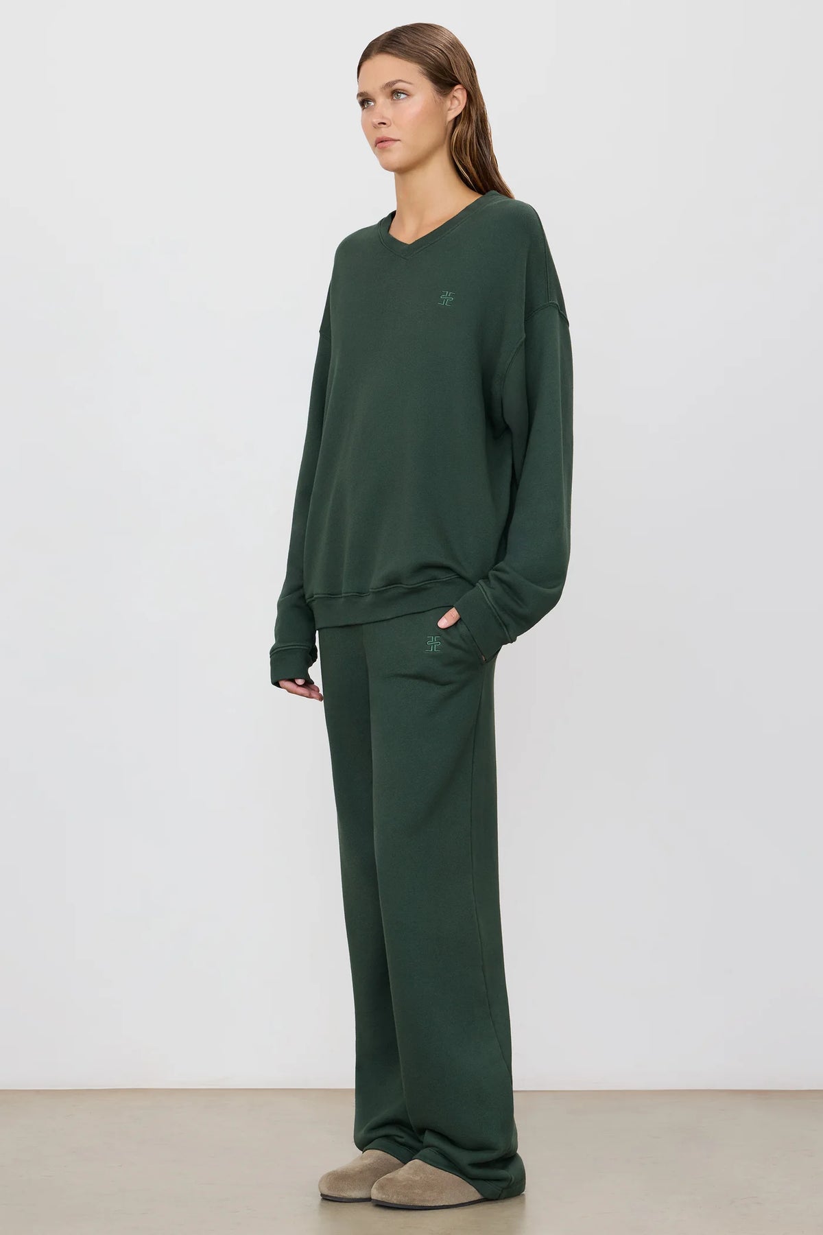 Oversized Wide Leg Sweatpants in Forest