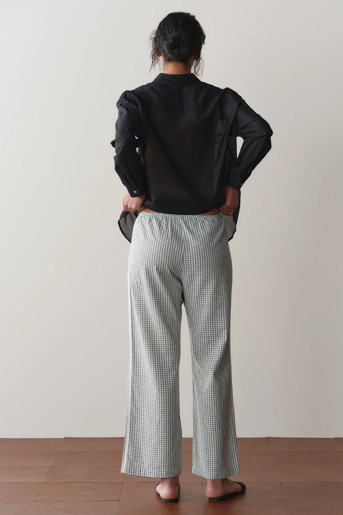 The Cotton Gingham Stripe Crop Pant in Dill