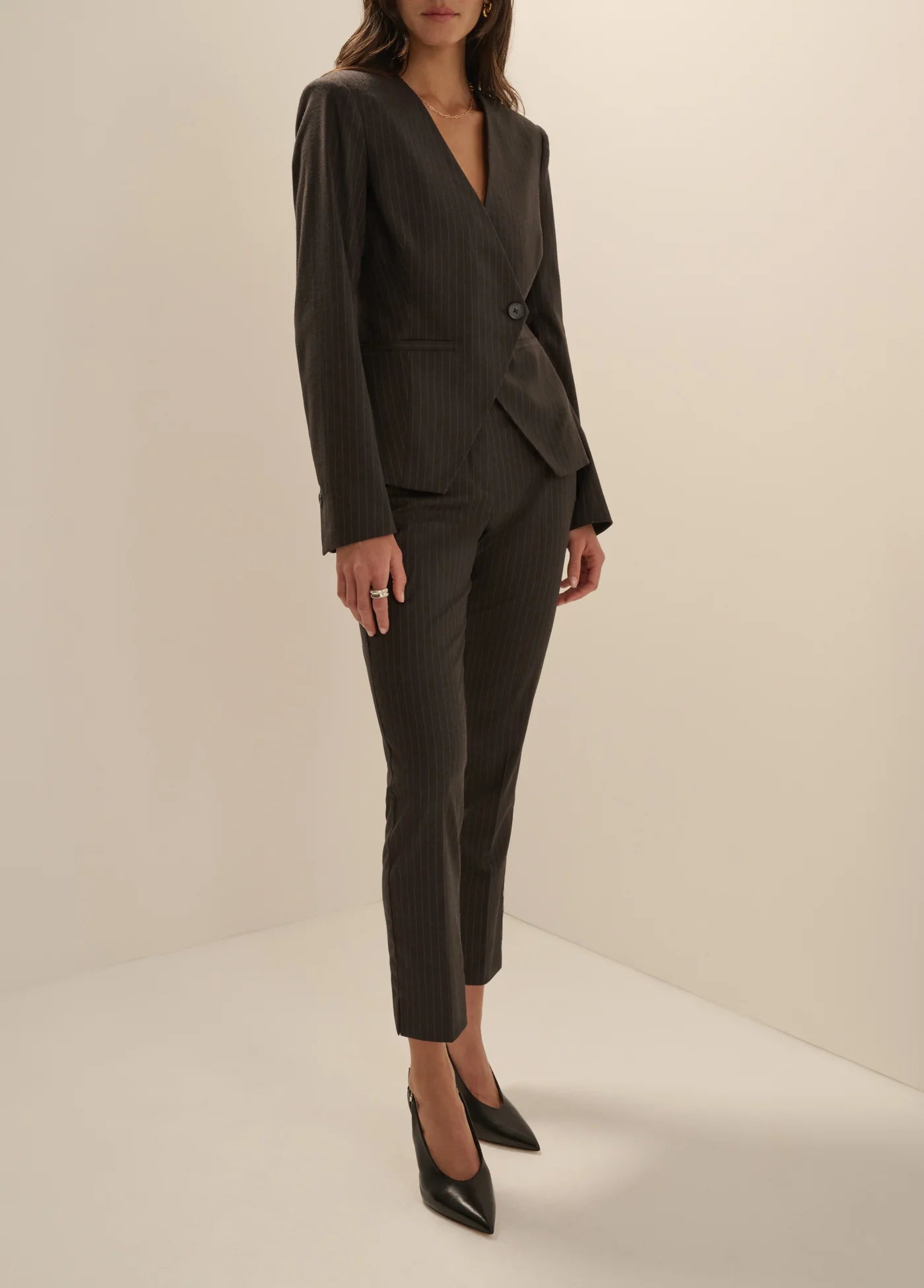 The Favorite Cigarette Pant in Espresso Pinstripe