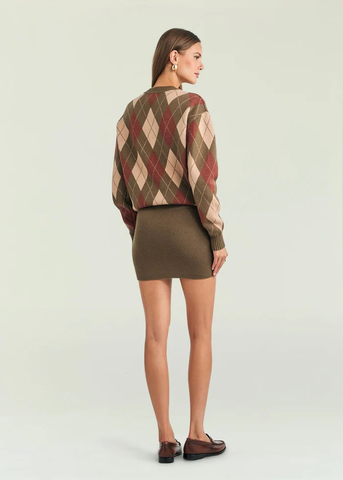 Savvy Sweater Dress in Olivewood Argyle