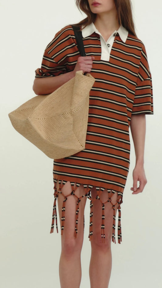 BENINGA Dress in Tan/White/Black Stripe