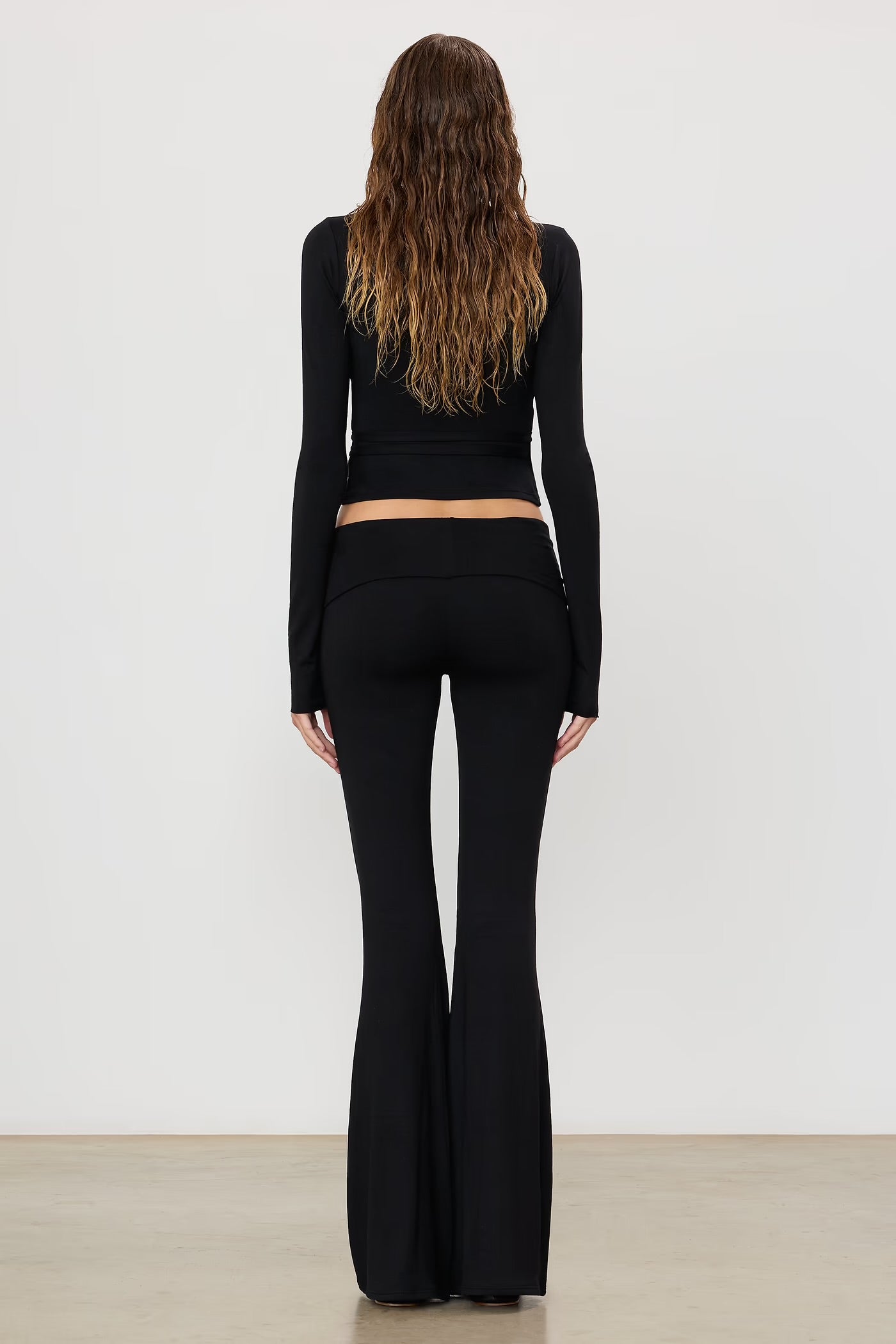 Foldover Flare Pant in Black