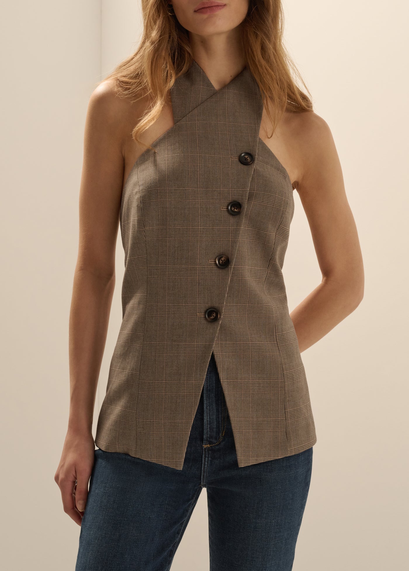 The Crossover Vest in Java Plaid