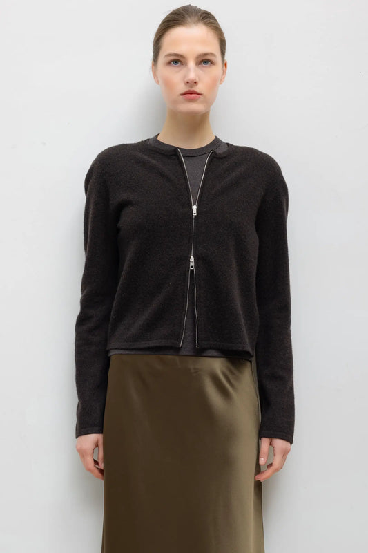 Jesse Zip Cardigan in Chocolate