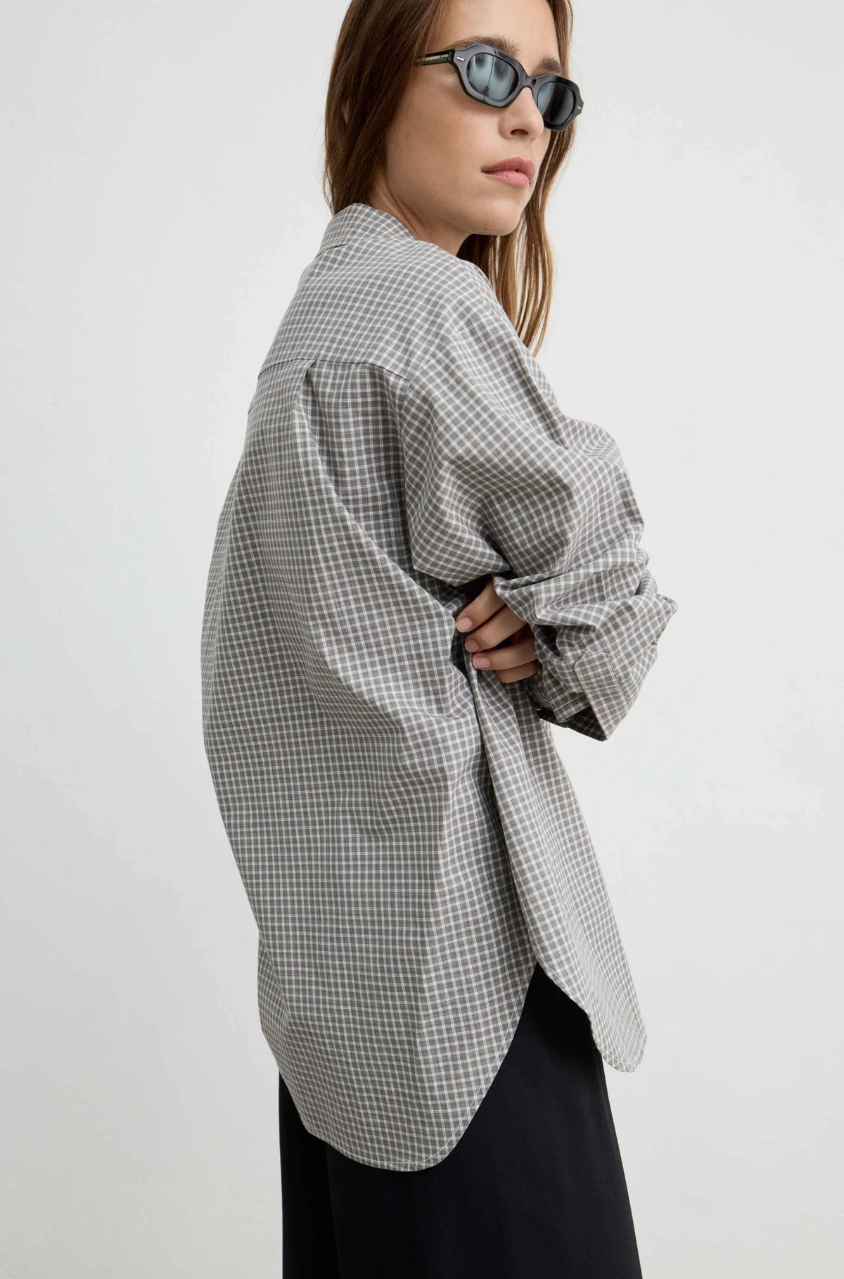 Oversized Cotton Shirt in Grey Stripe