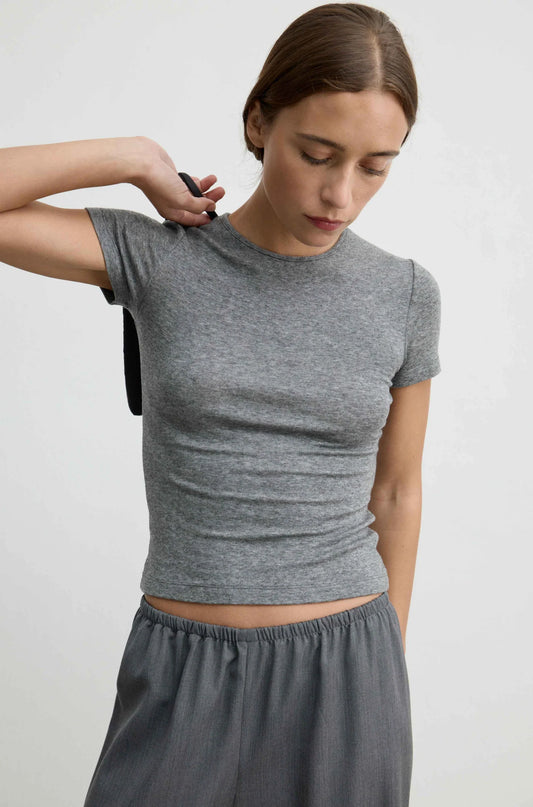 Short Sleeve Knit Top in Charcoal