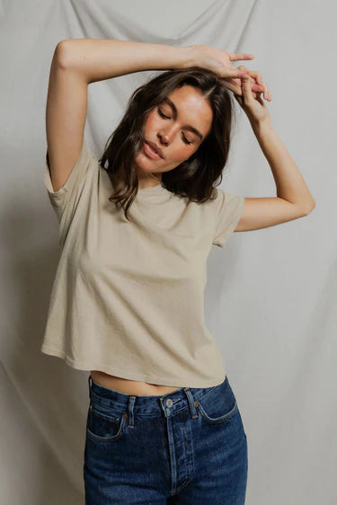 Harley Cotton Short Sleeve Boxy Crew Tee in Driftwood