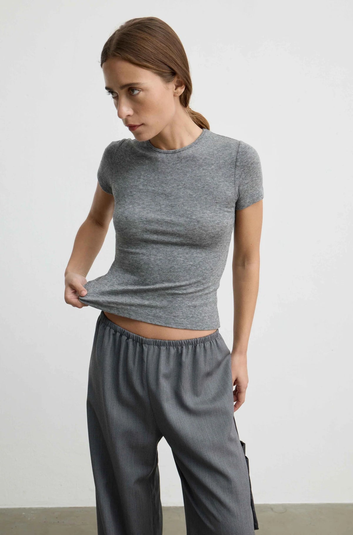 Short Sleeve Knit Top in Charcoal