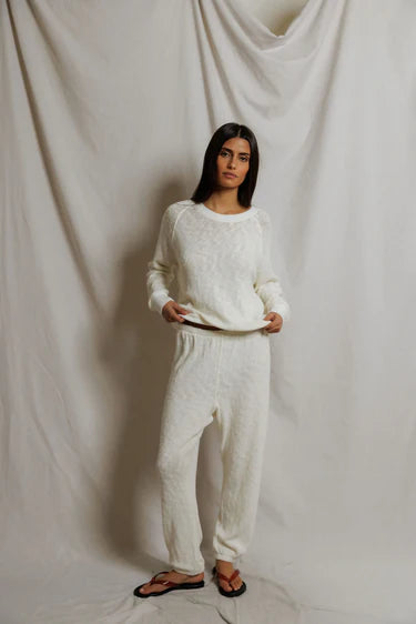 Keanu Mesh Sweater Easy Sweatpant in Natural