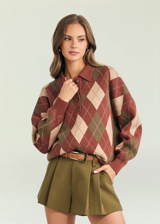 Glindy Sweater in Copper Clay Argyle