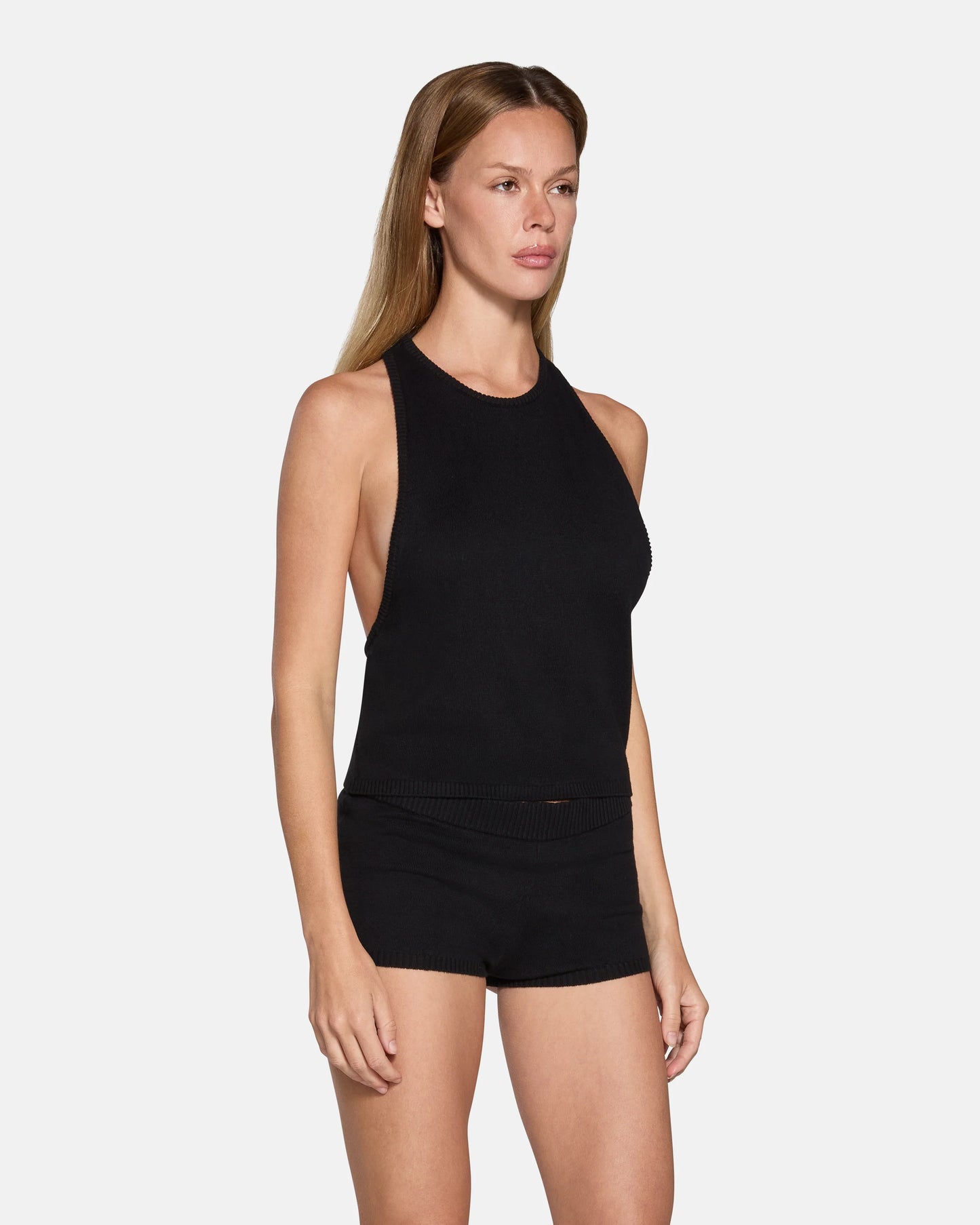 Romy Knit Racer Tank in Black