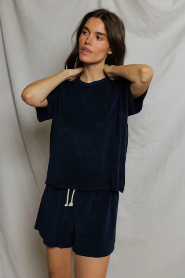 Donna Loop Terry Short Sleeve Shirt in Navy