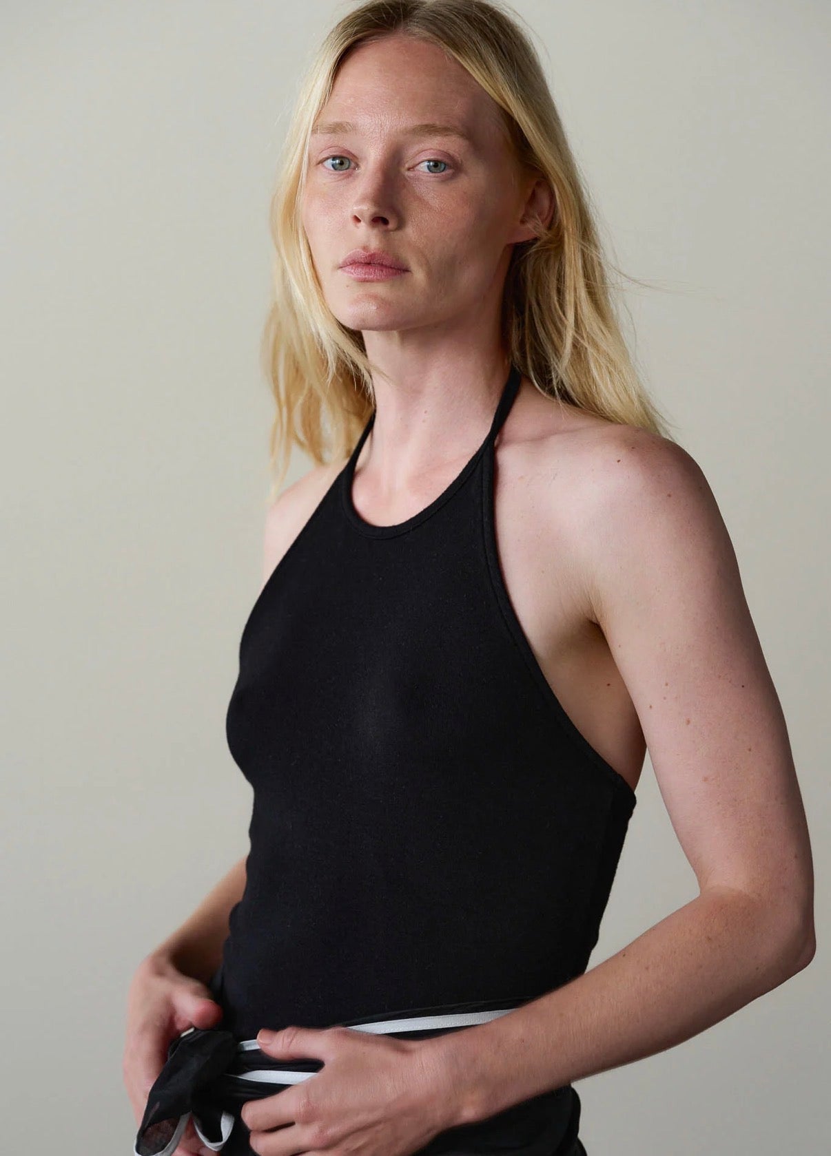 The Baby Rib Halter Top in Jet