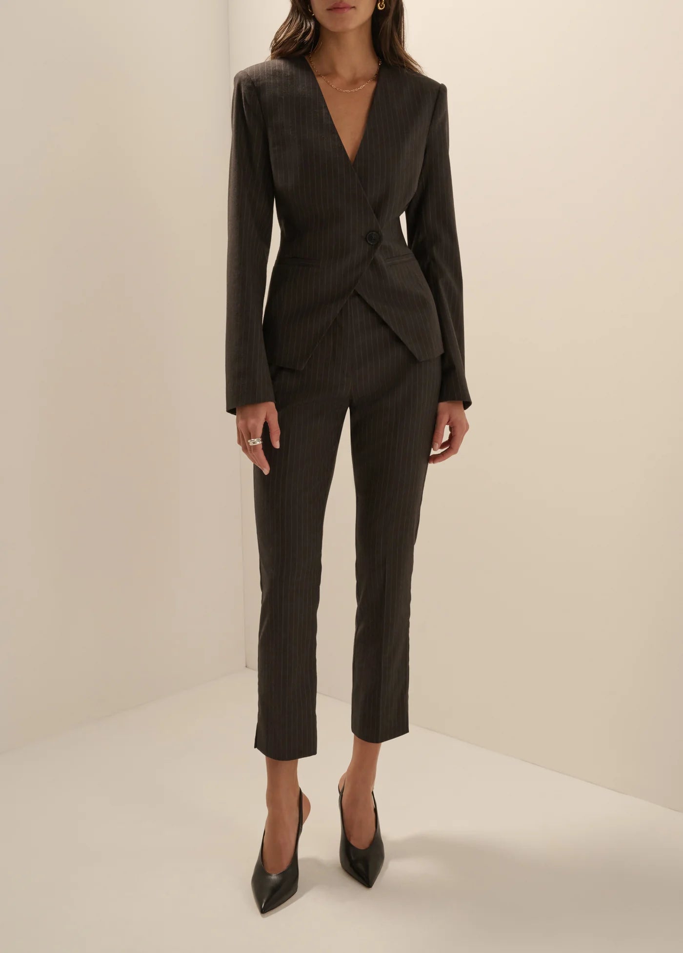 The Favorite Cigarette Pant in Espresso Pinstripe