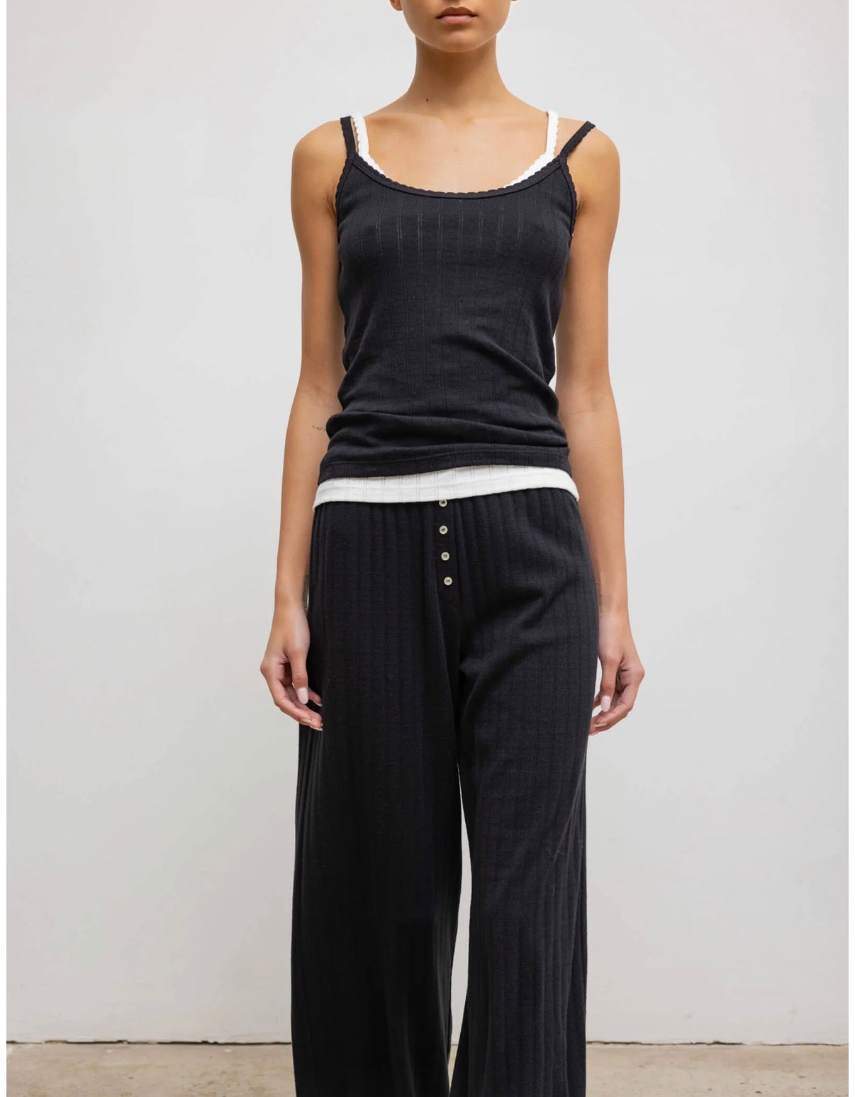 Pointelle Classic Tank Top in Black