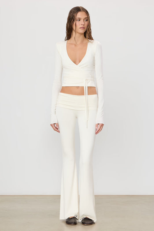 Foldover Flare Pant in Ivory