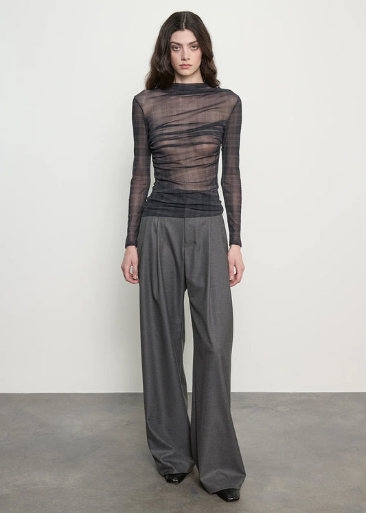 Mesh L/S Twist Top in Plaid