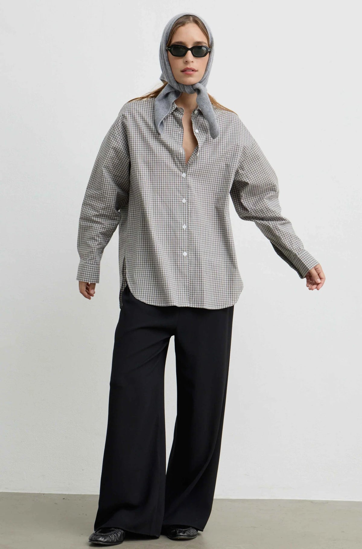 Oversized Cotton Shirt in Grey Stripe