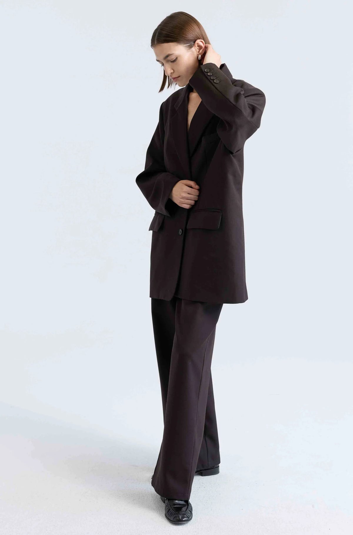 Oversized Double Button Blazer in Dark Espresso
