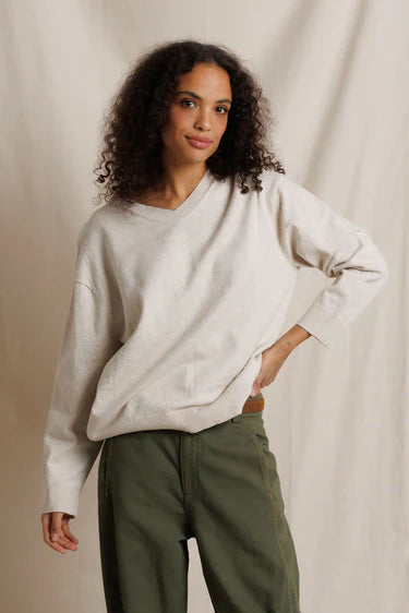 Skye Deep V-Neck Sweater in Whitecap Grey