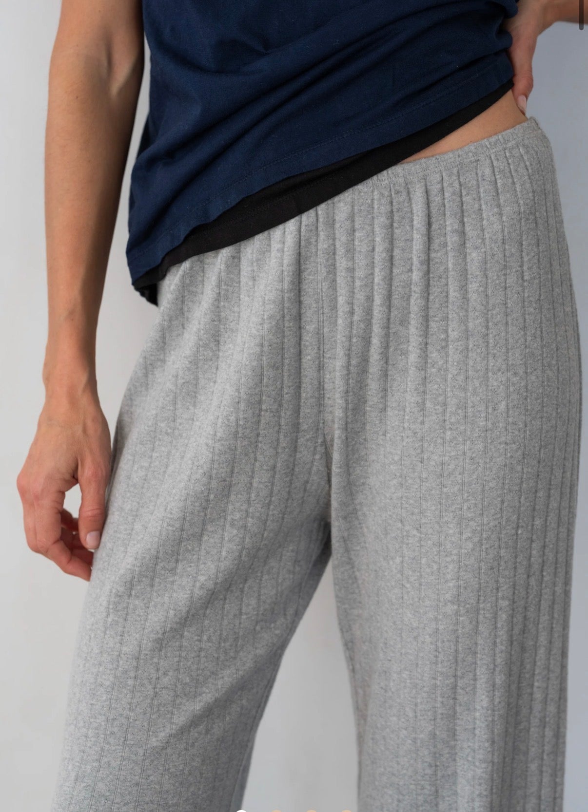 The Pointelle Simple Crop Pant in Heather Grey