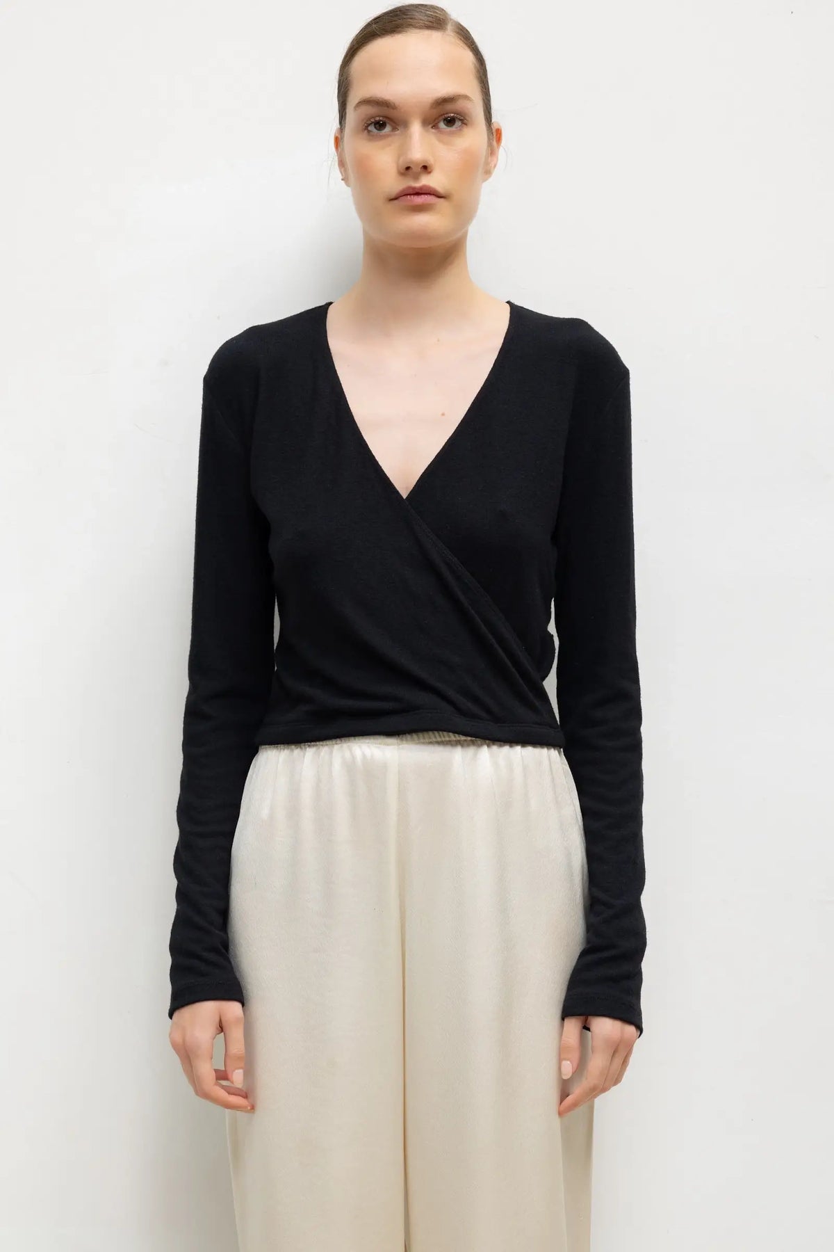 Lauren Crop Wrap Top in Black