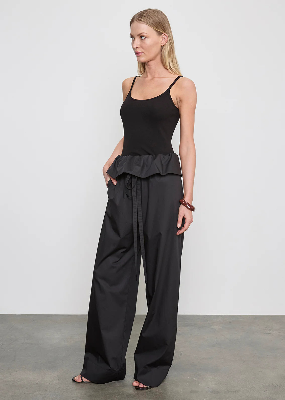 Cotton Peplum Pant in Black
