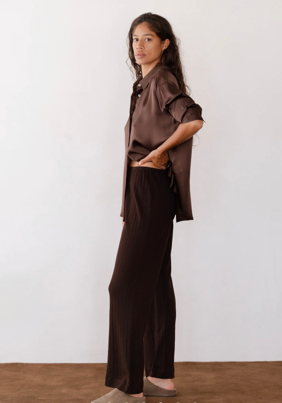 The Pointelle Simple Crop Pant in Espresso