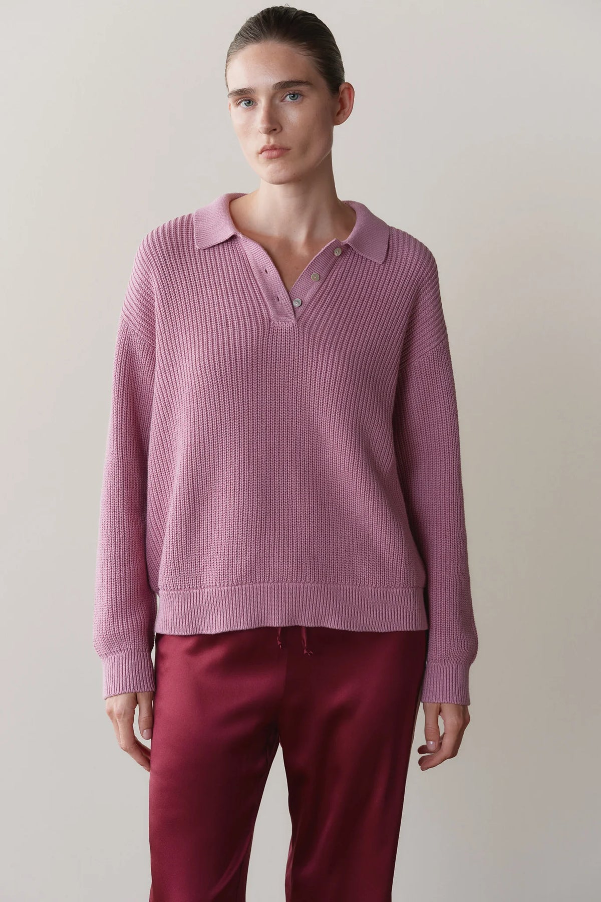 The Heavy Cotton Knit Polo in Roz