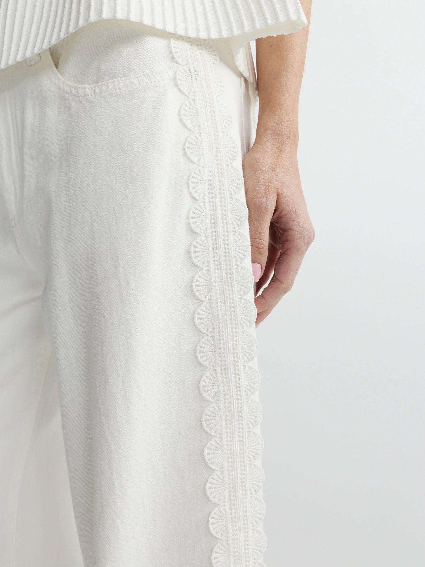 Alex Baggy Wide Leg in White Lace Aura
